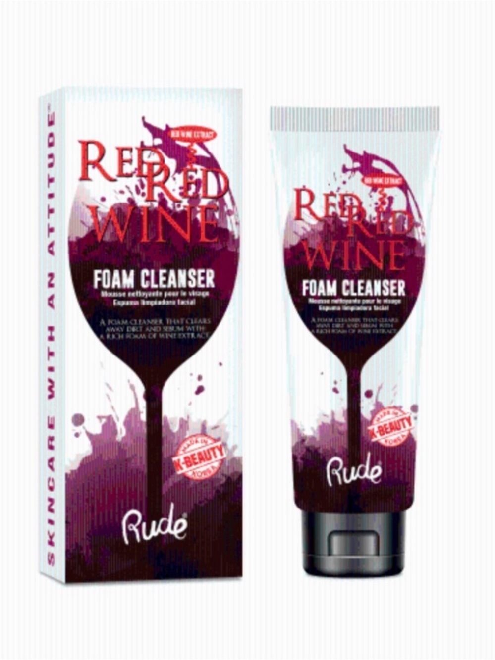 RUDE Red Wine Foam Cleanser - Purple and White Tube